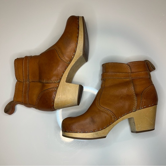 Swedish Hasbeens Toffel Wood Sole Clog Leather Ankle Boot Sz 36 - Picture 3 of 12